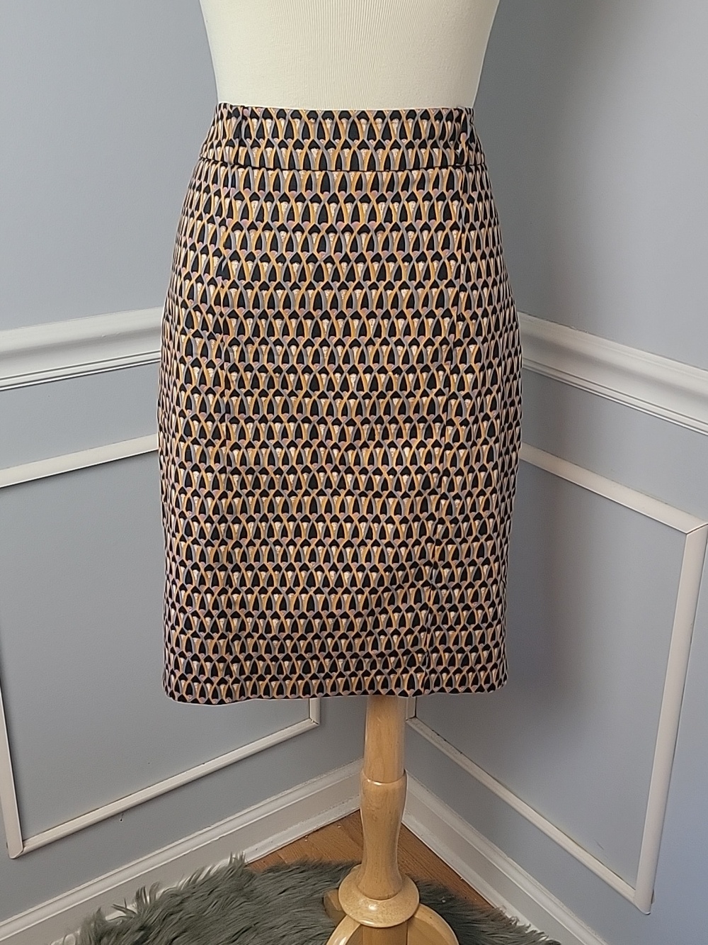 MOSSIMO Gold Black Printed Stretch‎ Career Professional Straight Pencil Skirt 12